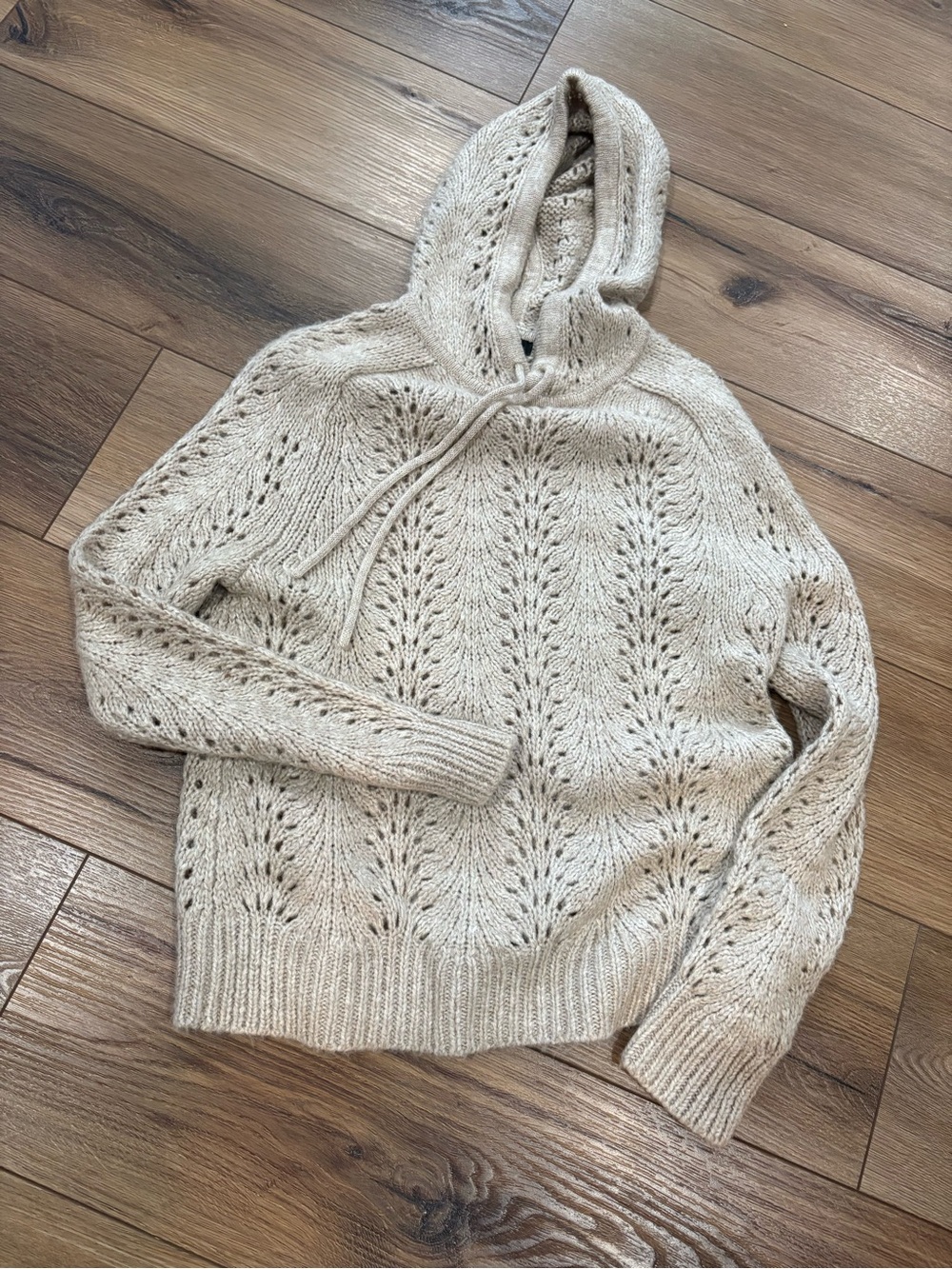J. Crew Cream Open-Weave Hooded Sweater